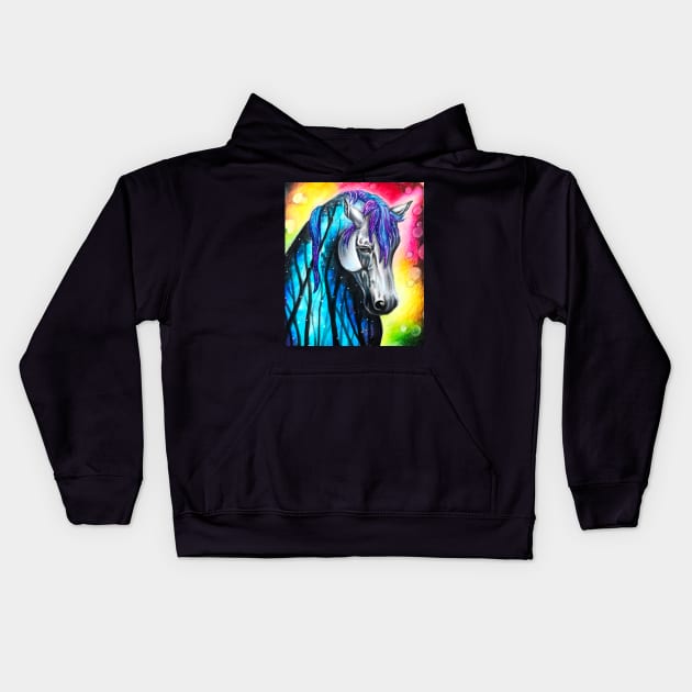 Rainbow Watercolor Horse Kids Hoodie by Lady Lilac